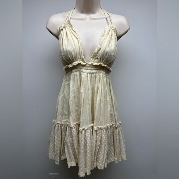 Free People 100 Degree Cream Dot Mini Halter Dress L - Picture 5 of 9